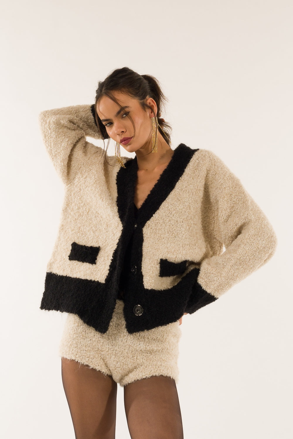 Cardigan bicolore boucle