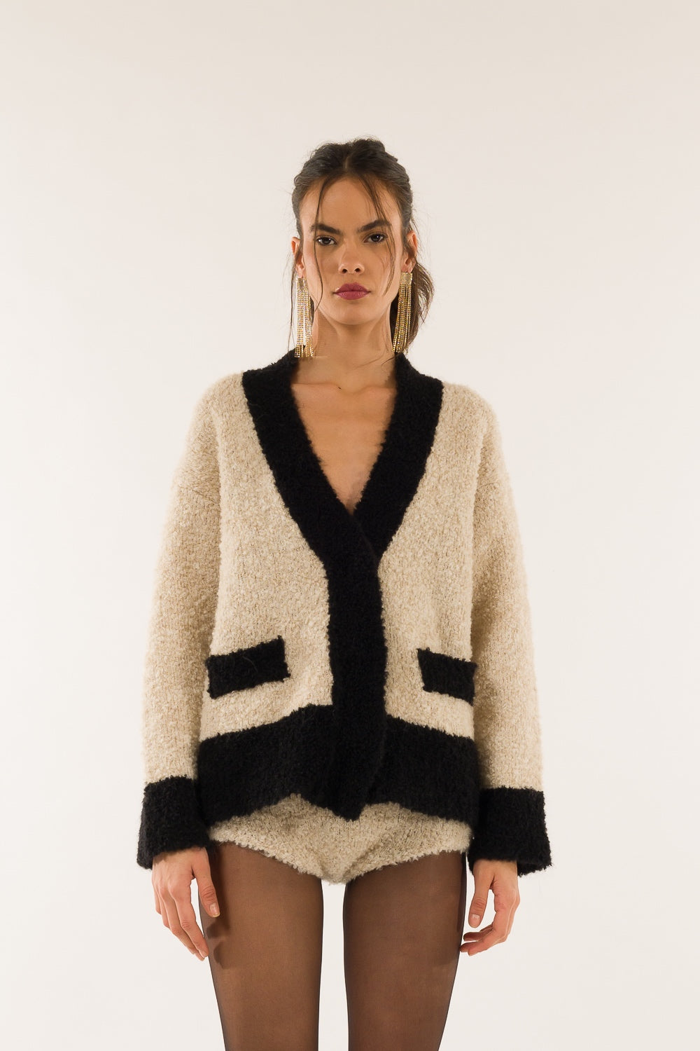 Cardigan bicolore boucle