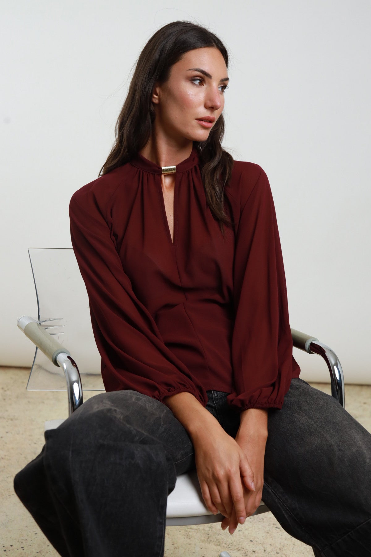 Blusa georgette dettaglio oro